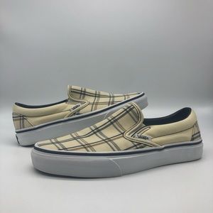 Cream / tan plaid slip on Vans women 7.5 / men 6